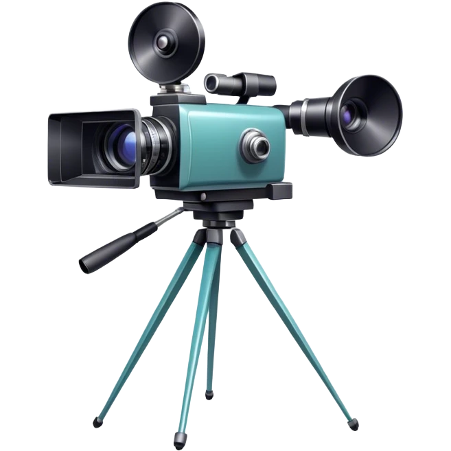 Create an emoji for video recording. Show a movie camera on tripod with single lens, symbolizing the act of filming. Use modern, professional colors. Do not include any emojis or smiley faces. Make the background transparent. emoji