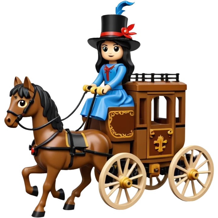  Rustic Lego antique wood detailed 1854 pretty dark-haired Catgirl driving a huge horse-drawn fancy French stagecoach Caravan on a bumpy scary ghost trail in the woods  emoji