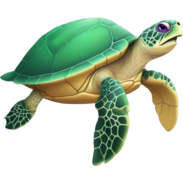 Sea turtle with green skin, a green shell, and purple spotting throughout the shell emoji
