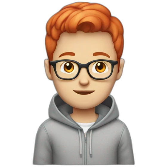 white kid with short red hair styled in a combover with gray hoodie and glasses emoji