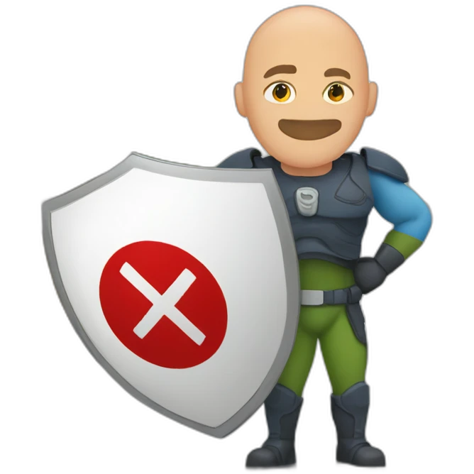 Bald muscular Man with a round traffic sign in his hand which he uses as a shield emoji