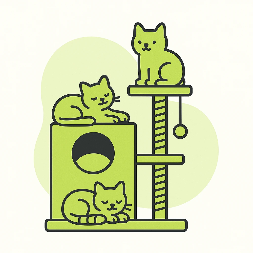 cats relaxing in a vertical playhouse emoji