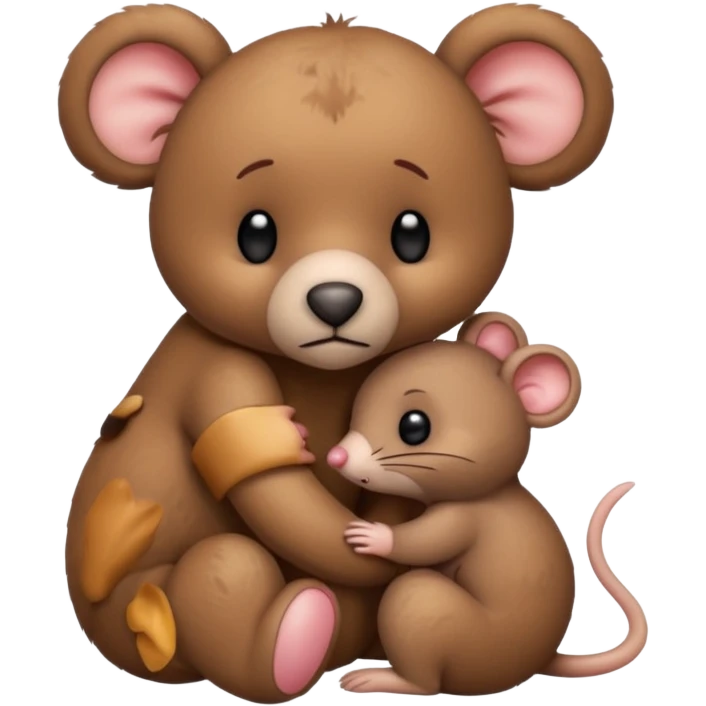 Sad teddy bear cuddling sad mouse emoji