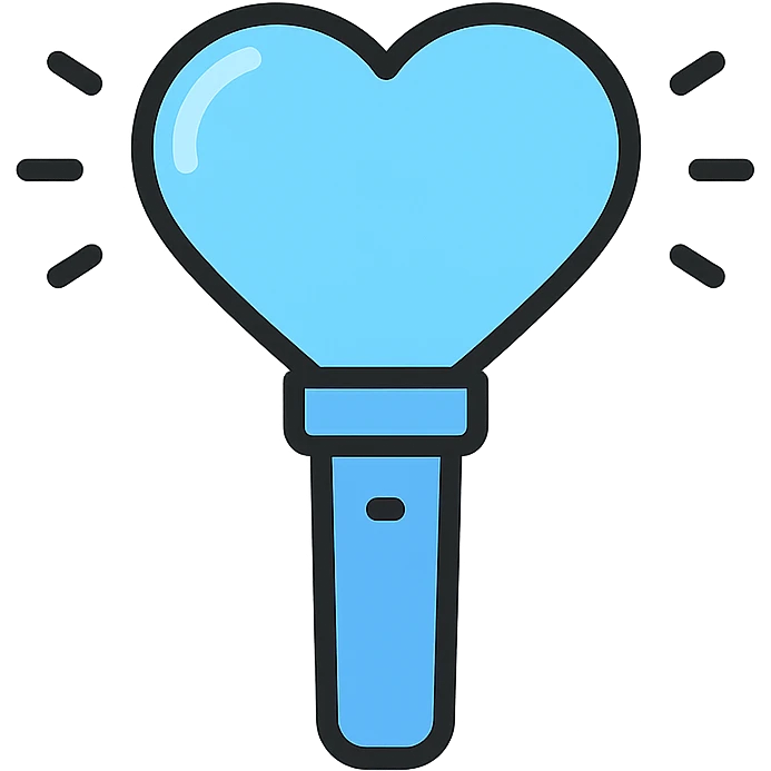 light blue heart-shaped concert light stick, glowing, clean icon emoji