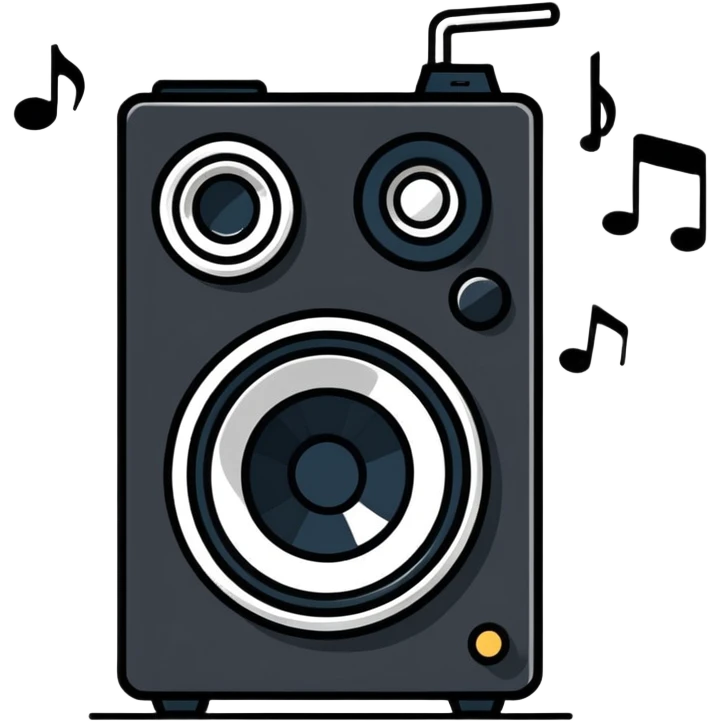 cute and simple small speaker with music notes coming out emoji