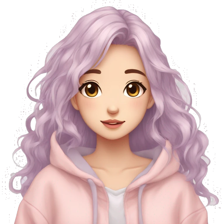 Gorgeous pastel anime girl with blushing face and hair garnitures and pretty hair and a hoodie aesthetic trending style emoji