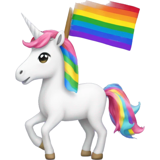 Rainbow unicorn wit a pride flag sattel emoji