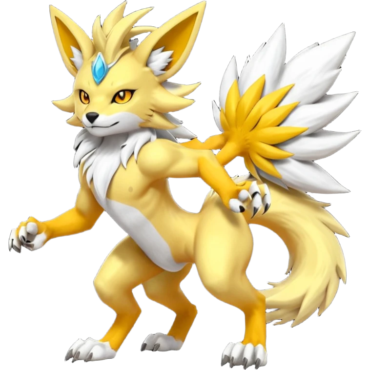 Feral Quadrupedal Digitigrade Luxray-Jolteon-Renamon-Zeraora-Vernid-fusion-hybrid-creature, full body  emoji