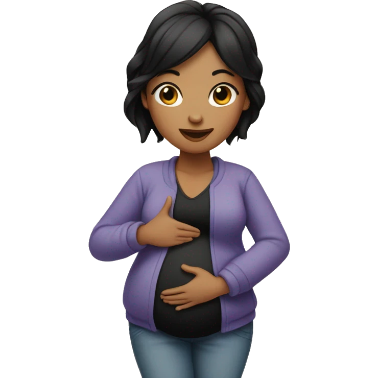Pregnant women with black hair doing a peace sign  emoji