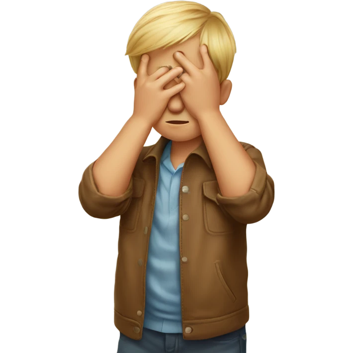 little boy covering eyes with the three point hand symbol emoji