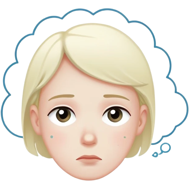 A face with anxious expression looking away, thought bubble with dots above, emotional distance, minimal design emoji
