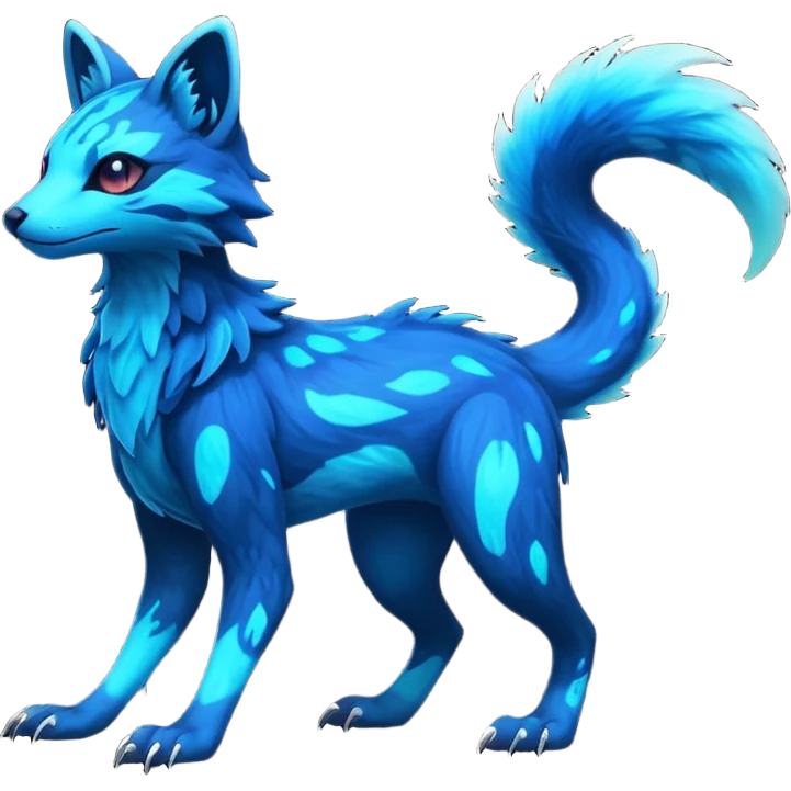 Rare realistic dark-neon glowing bioluminescent edgy badass epic pretty beautiful handsome gorgeous aesthetic colorful vibrant Vernid-Trico-species-Fakemon-creature by LiLaiRa, 4 legs, 1 tail, random markings, (full body) emoji
