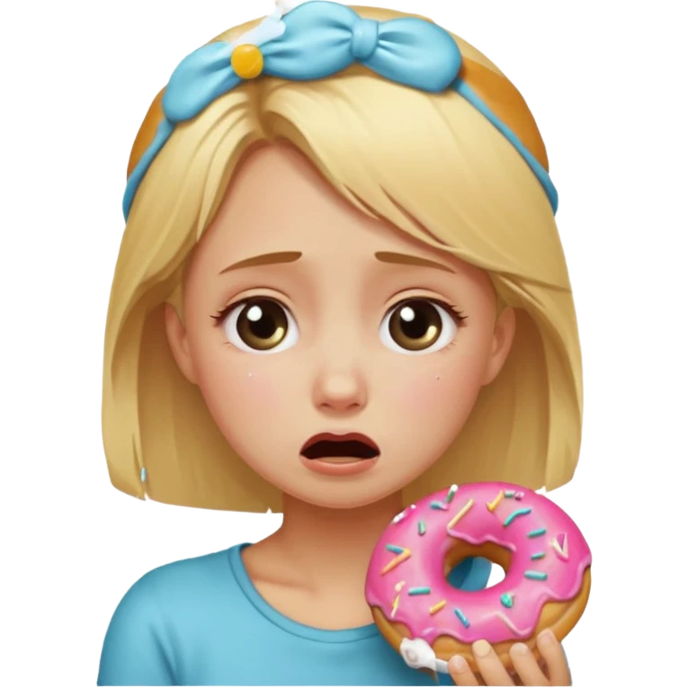 blonde girl crying with munchkin donut emoji