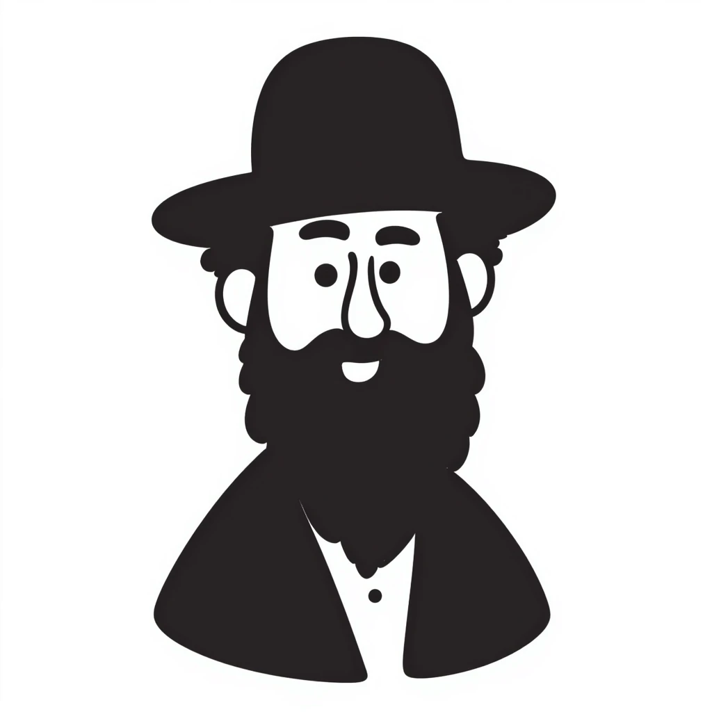 hand-drawn doodle of a Jewish Haredi man with black hat, beard, and payot, simple lines emoji