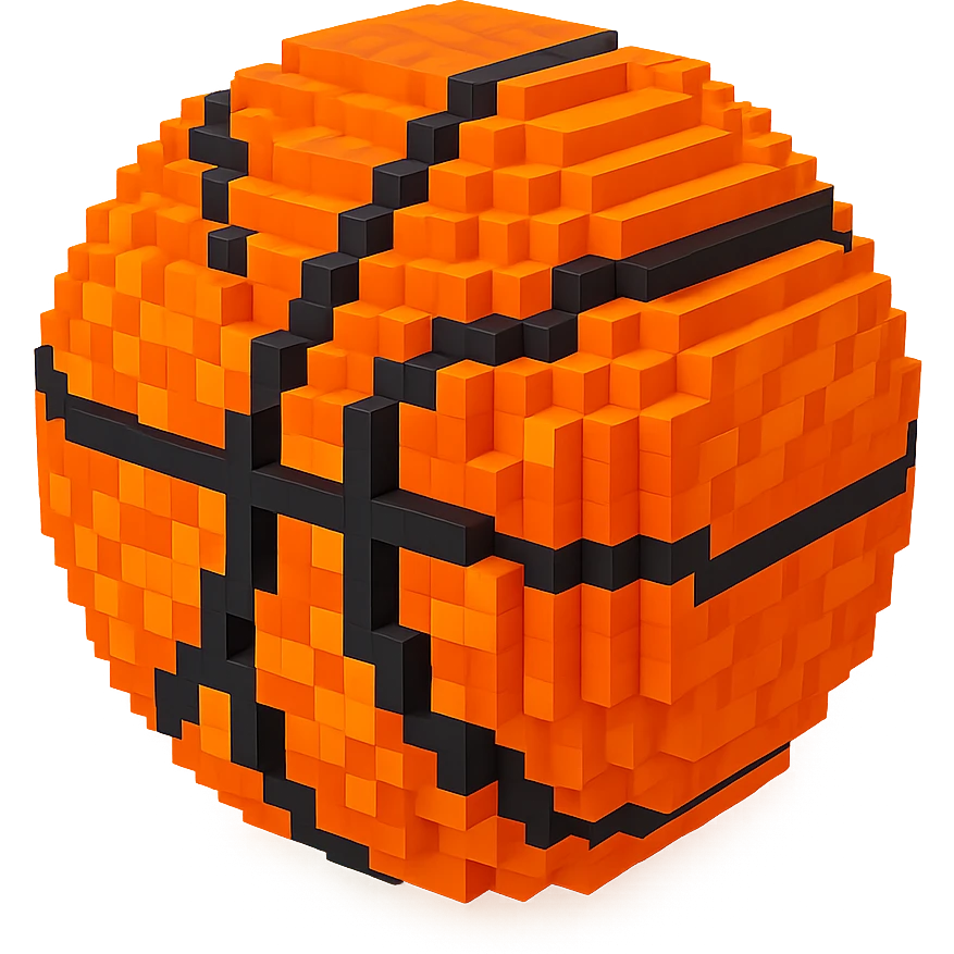 A detailed and intricate voxel-style basketball emoji