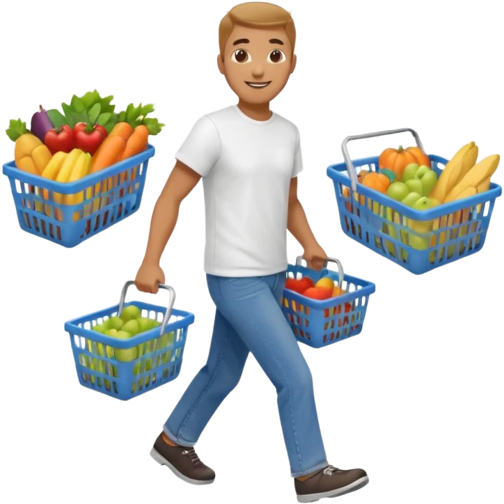 A happy man walking with an empty supermarket basket emoji