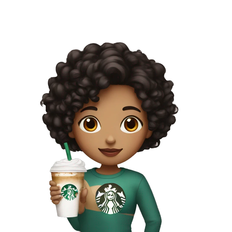 girl with medium black curly hair with red highlights drinking a starbucks coffee emoji