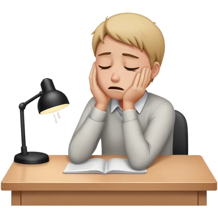 person sitting at a desk crying, head down emoji