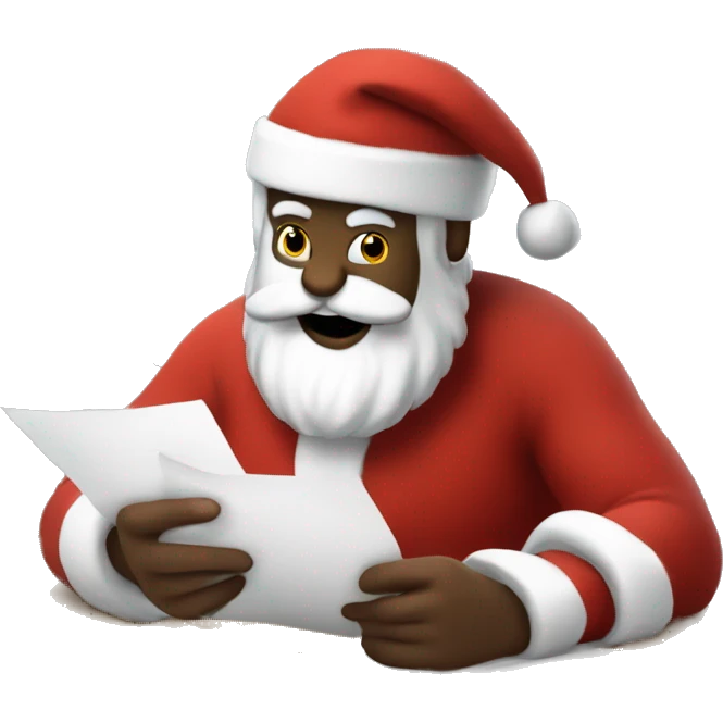 Santa is sitting on a desk, writing something down on a sheet of paper, solving complicated math puzzles  emoji