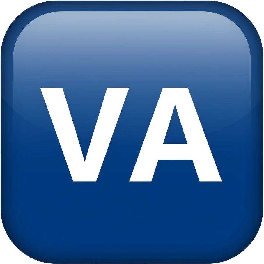 Generate an emoji that is a dark blue square with the letters VA in white emoji