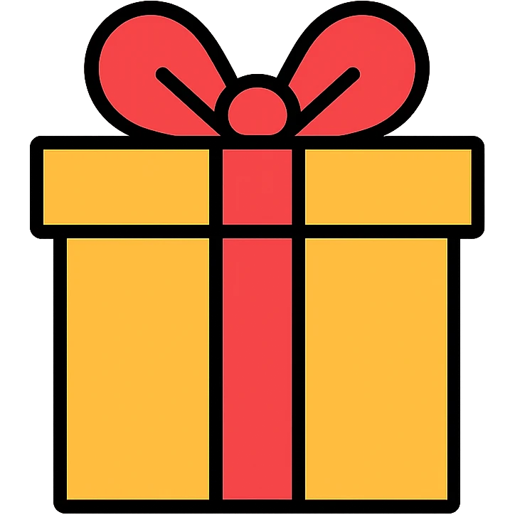 wrapped gift icon, color outline, playful, contemporary emoji