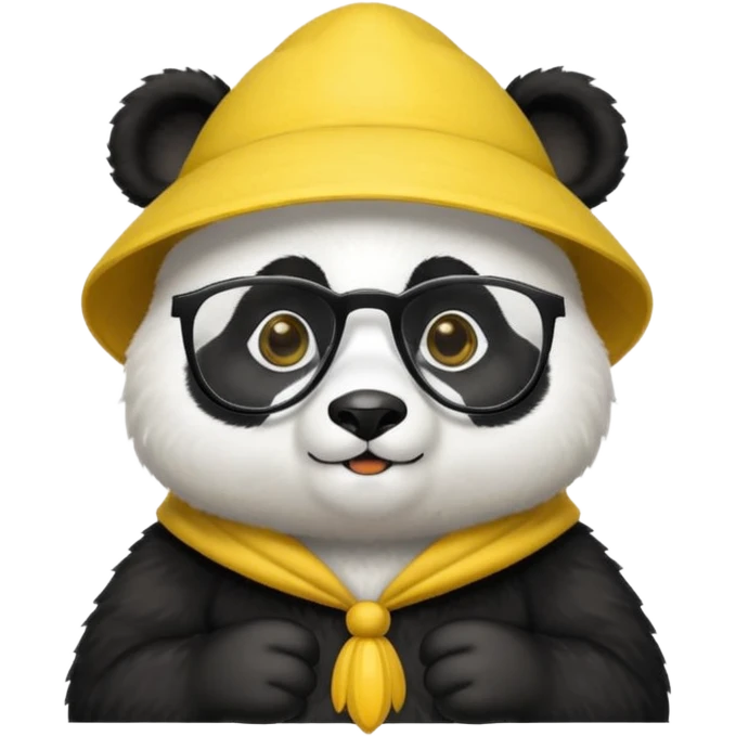 panda with yellow conical hat, glasses emoji