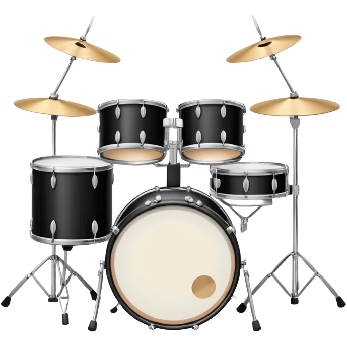 Minimalistic flat vector icon, iOS style, thin black contour on white background. Drum set with two drumsticks above. Clean, no text, no shadows emoji