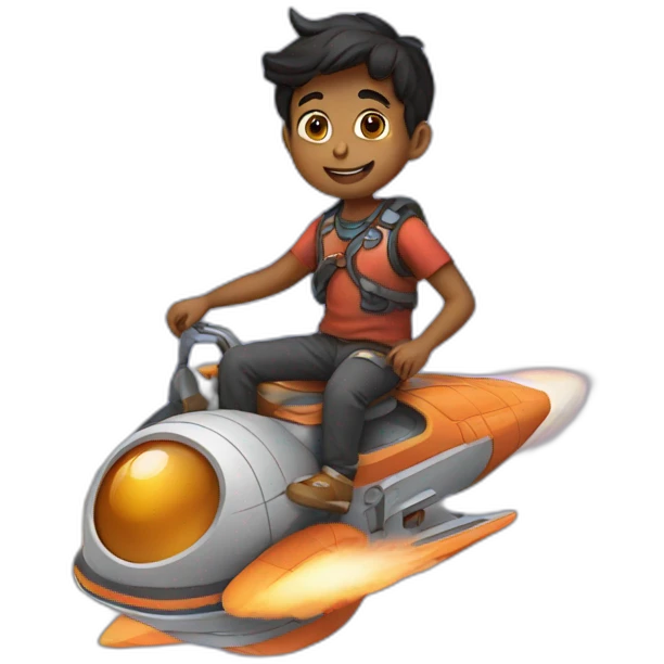 Indian boy riding a spaceship that goes to saturn emoji