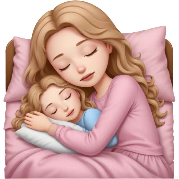 girl with pale skin and long wavy light brown hair in light pink clothes sleeping alone emoji