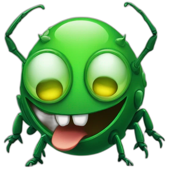 Demolishing mischievous Round green bug face emoji