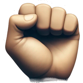 A clenched fist with the thumb side on the topside parallel to the sky sitting on top of a flat palm emoji