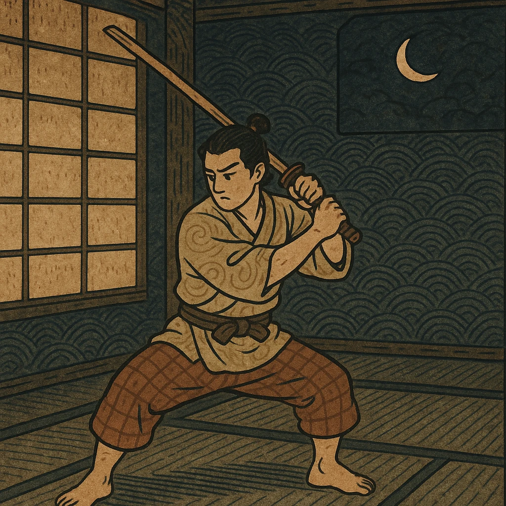 a figure training in the dark, with a watercolor effect emoji
