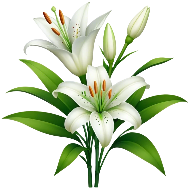 bouquet White Lily, luxuriant, stem, leaf, bud emoji