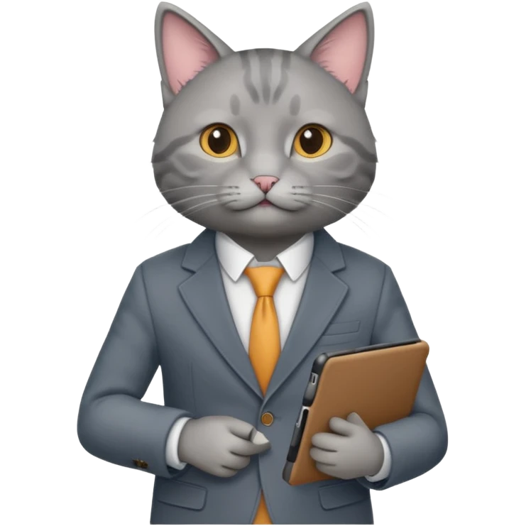 teacher cat tech smart appearance gray cat in blazer with ipad with different clothesthe same cat emoji