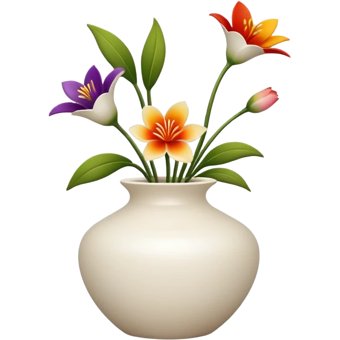 A ceramic vase with ikebana style floral arrangements emoji