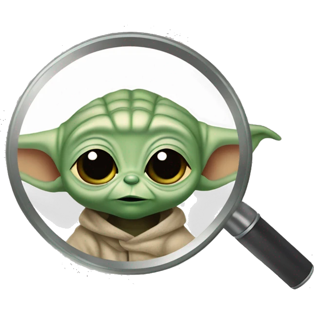 Baby Yoda looks through a magnifying glass emoji