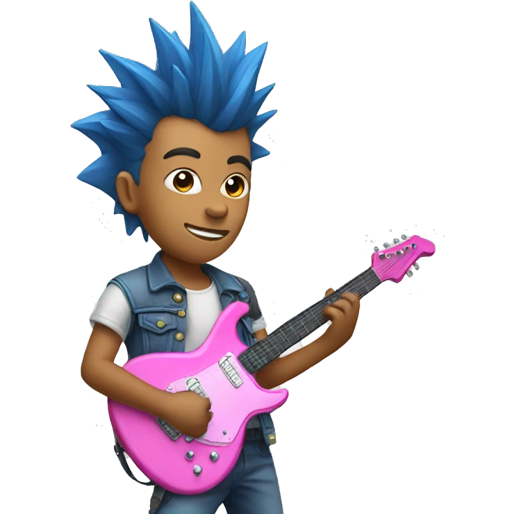 Blue mohawk boy playing a pink guitar emoji