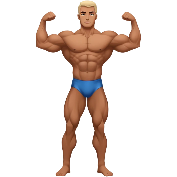 Bodybuilder striking a powerful pose, showcasing well-defined muscles and strength. The figure stands confidently, with a dynamic, muscular silhouette against a minimalistic background, emphasizing physique and dedication. A subtle light highlights the details of the muscles. Transparent background. emoji