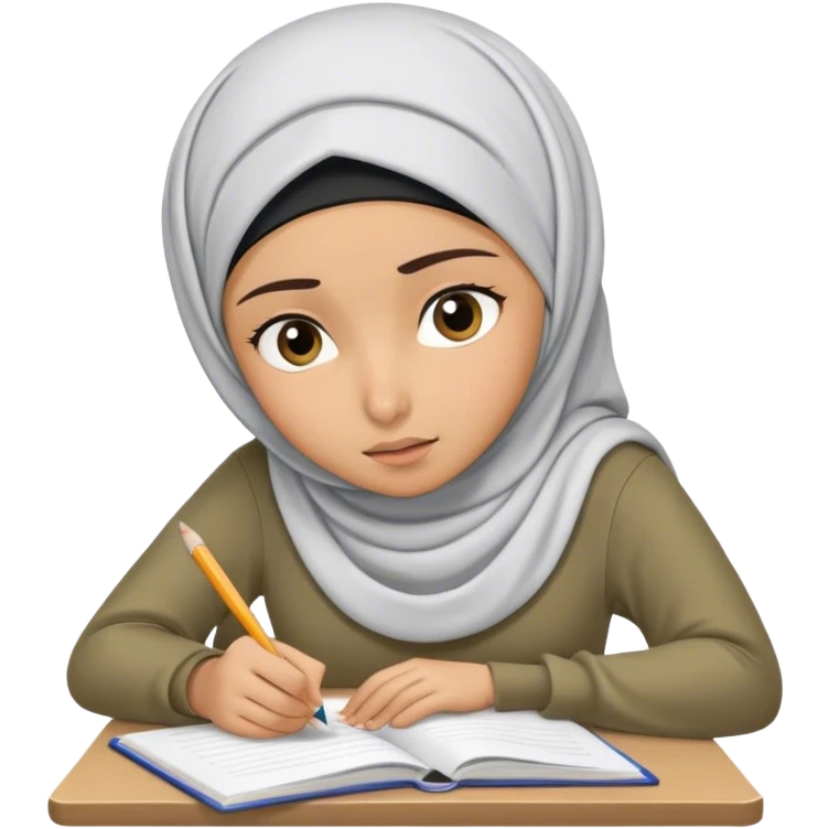 hijabi girl doing homework looking stressed emoji
