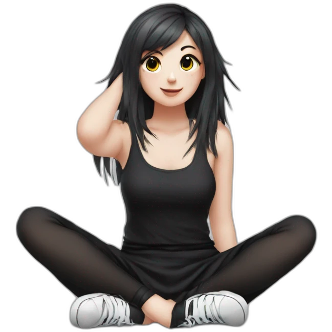 curvy emo girl sits on the floor straight view hands up black skirt белые трусики emoji