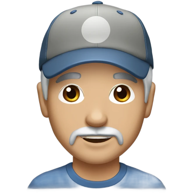man blue eyes gray hair gray goatee ball cap holding chihuahua with long black hair emoji