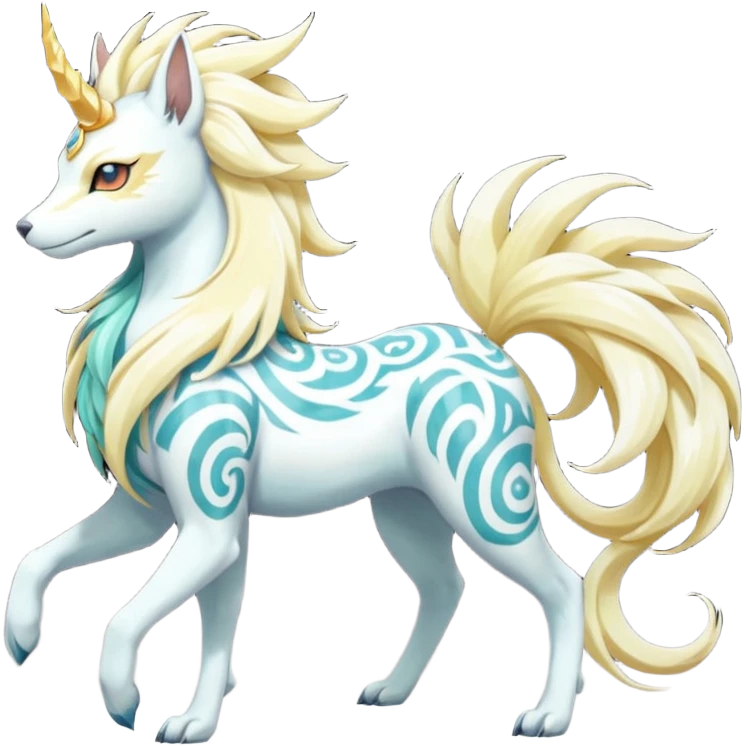 Tropical Tiny Marked Patterned Tribal Shiny Albino Painted Oriental Asian Patterned Tropical Exotic Toxic Suicune-Meloetta-Solgaleo-Rapidash-Arcanine-fusion-hybrid-creature (full body) emoji