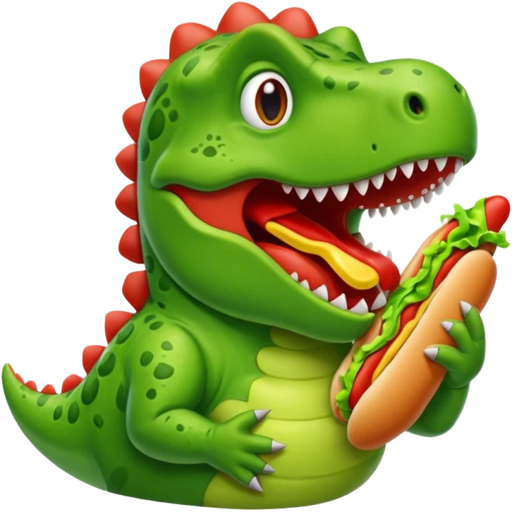 dinosaur eats hotdog, portrait emoji