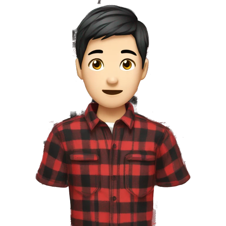 casually red black plaid shirt asian boy emoji