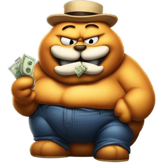 Fat Garfield smoking a cigar holding moneybags in an airbrush style  emoji