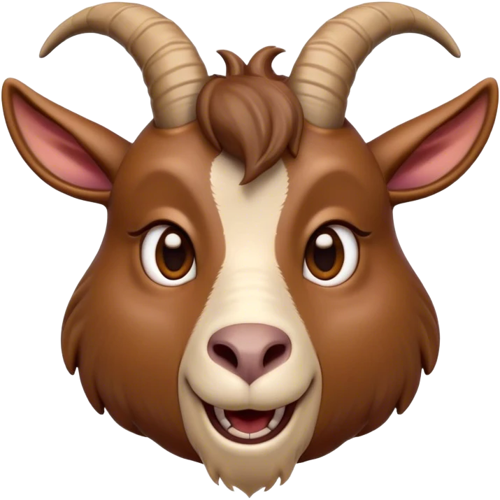 Cinematic Comical Brown Goat Portrait Emoji, Head tilted dramatically with an exaggeratedly amused expression, featuring a sleek brown fur with distinct, quirky curved horns, wide, expressive eyes filled with playful disbelief, Simplified yet hilariously expressive features, highly detailed, glowing with a slightly sassy glow, high shine, dramatic yet playful, stylized with an air of cheeky mischief, bright and endearing, soft glowing outline, capturing the essence of a spirited and over-the-top goat, so meme-worthy it feels like it could side-eye its way into internet fame instantly! emoji