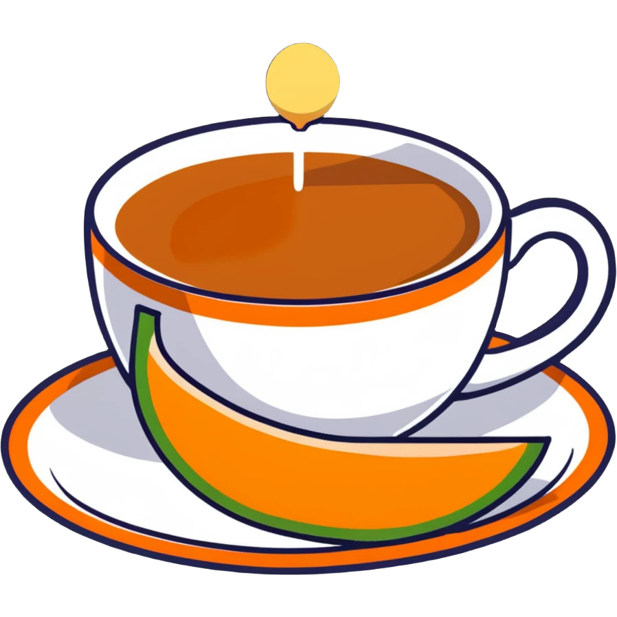 traditional carajillo in a small espresso cup with a slice of orange cantaloupe melon on a saucer emoji