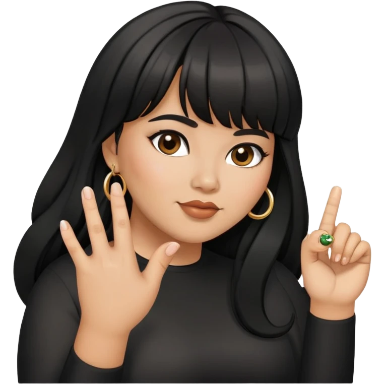 Latina female with bangs black long hair plus size with ring in finger emoji