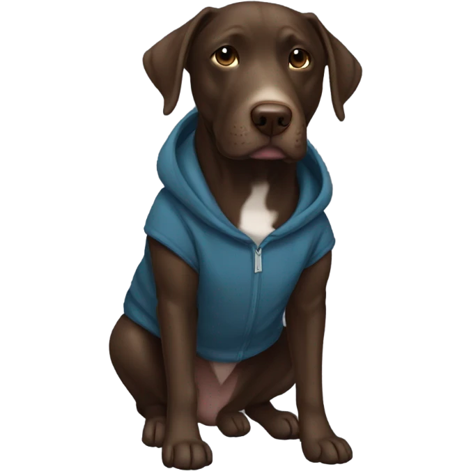 Dark brown lab pit mix in hoodie emoji