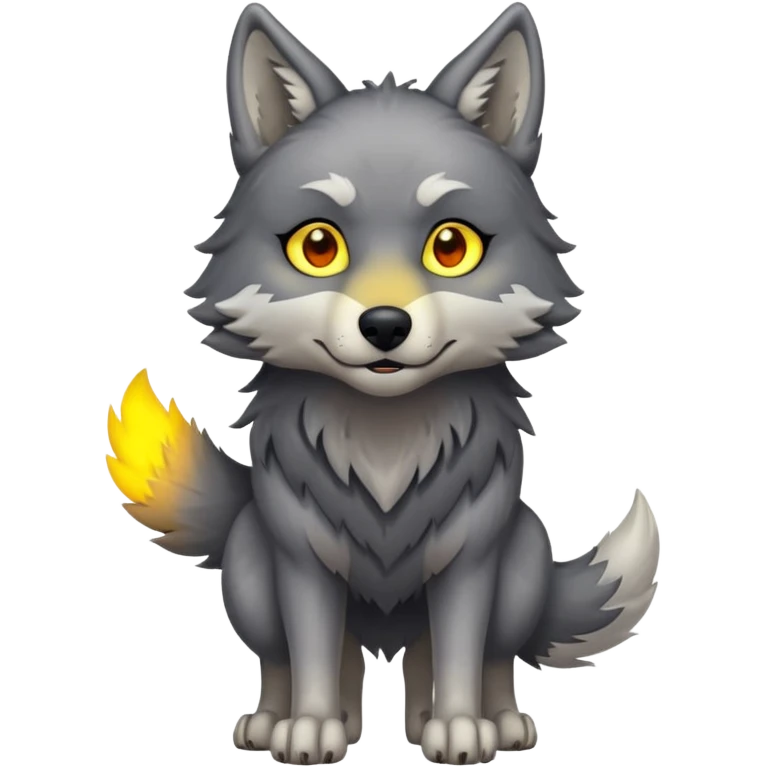 Where wolf with glowing yellow eyes looking at the camera standing on two feet  emoji